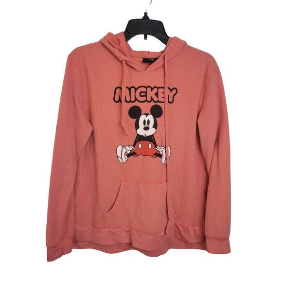 Disney Orange Mickey Mouse Graphic Pullover Hoodie Sweatshirt Women's Size Large - Picture 1 of 9